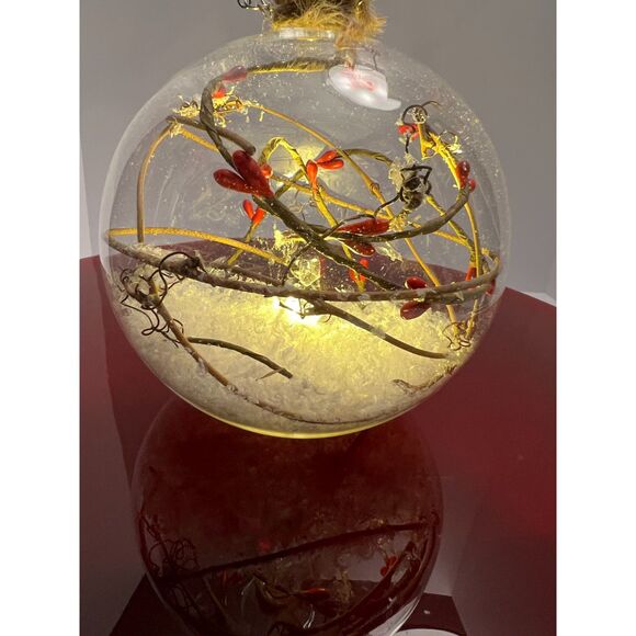 Unique Lighted Red berry twig snowy lighted globe ornament - Picture 6 of 6